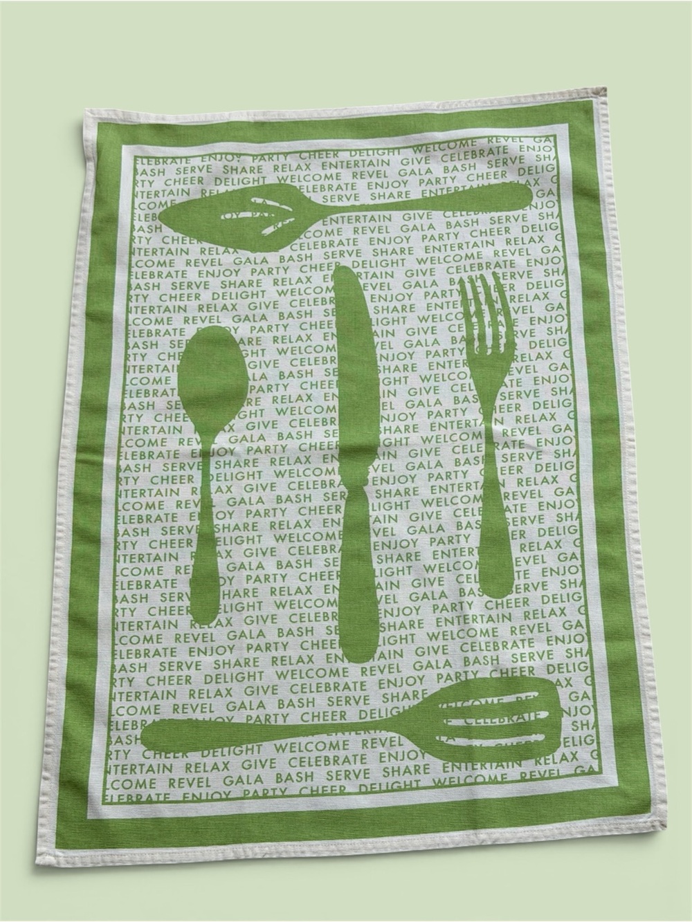 Williams Sonoma Green Utensil Print Kitchen Towel. Set of 2